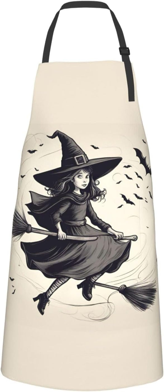 Halloween Witch Flying 1 print Waterproof chef's apron with pocket apron for kitchen cooking baking barbecue and gardening