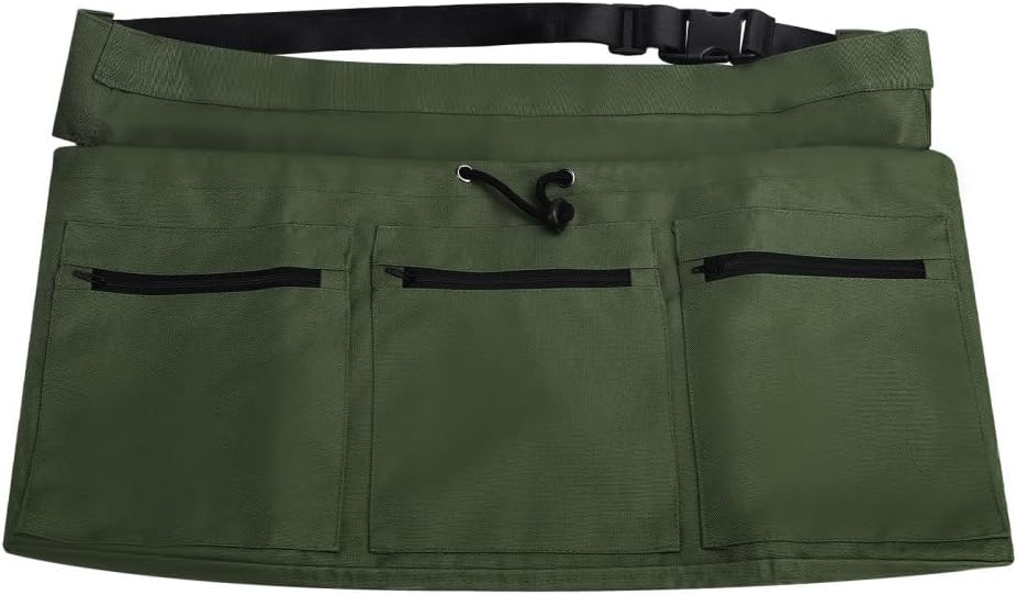 DONGKER Gardening Harvesting Apron,Adjustable Half Florist Apron with 3 Pockets & Drawstring Bag for Picking Garden Weeding Planting