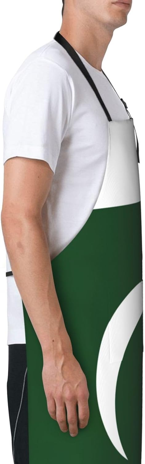 Flag of Pakistan Print Laundry apron 28x33 In Waterproof Kitchen Apron with Pockets for Cooking Baking