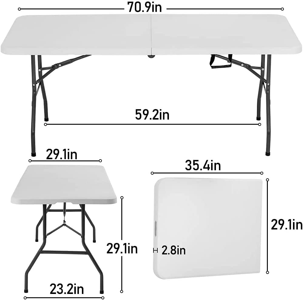 FDW Folding Half Portable Foldable Table for Parties Backyard Events (White, 6 FT 70 * 29) (White, 6 FT)