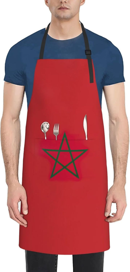 Flag of Morocco print Waterproof chef's apron with pocket apron for kitchen cooking baking barbecue and gardening