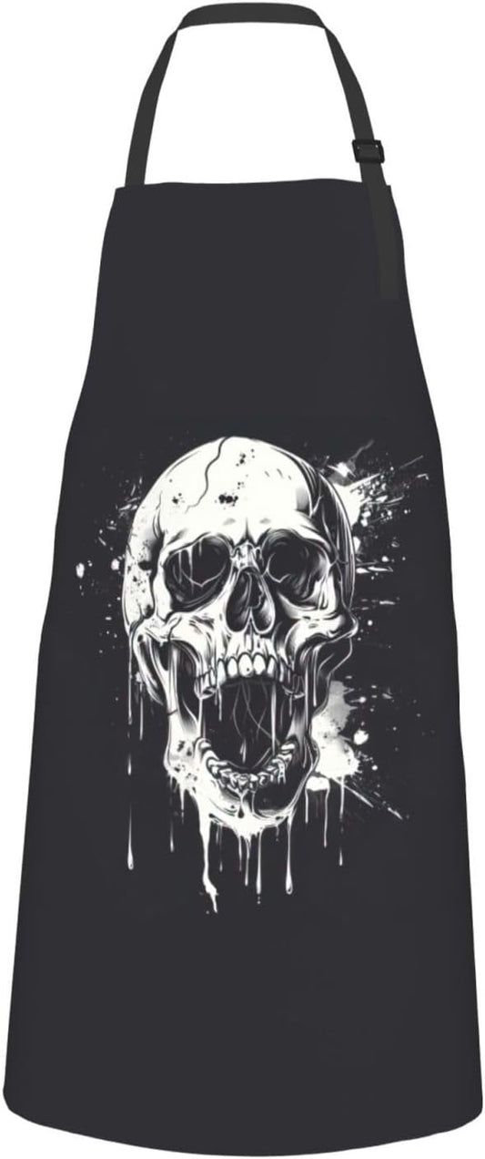 horror ghost skull print Waterproof chef's apron with pocket apron for kitchen cooking baking barbecue and gardening