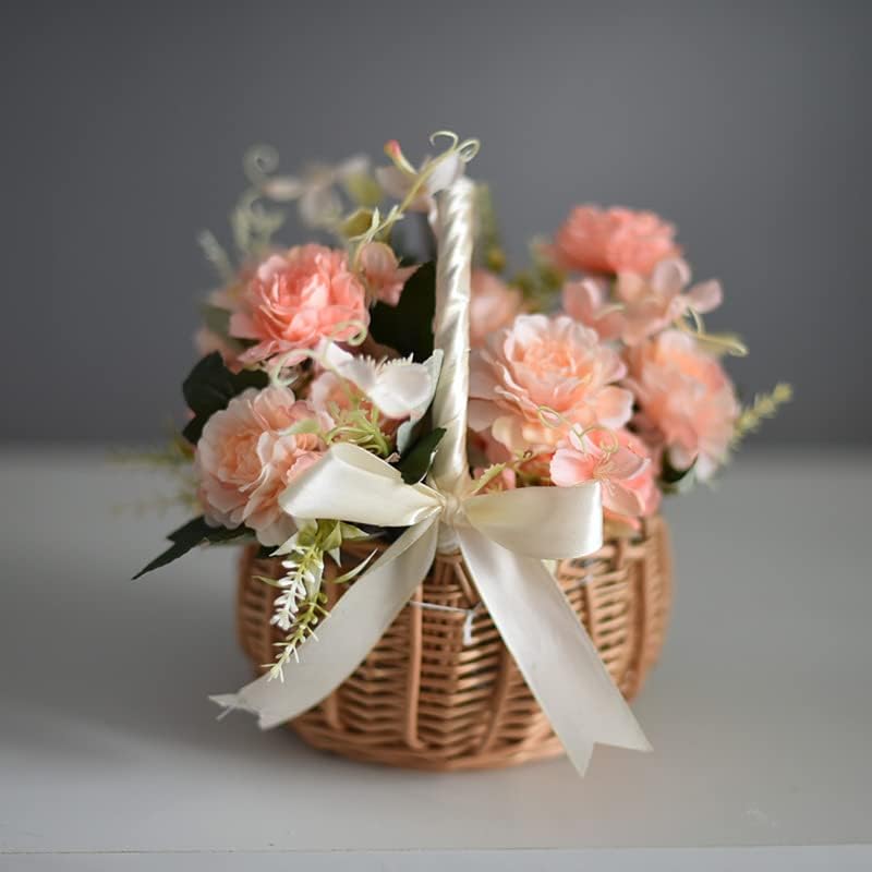 Wicker Rattan Flower Basket, Wedding Flower Girl Baskets, Willow Handwoven Basket with Handles and Plastic Insert, Woven Eggs Candy Basket for Garden Decor, White, S (210209HT07-1-10031-1949313471)