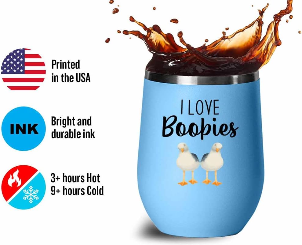Bird Lover Blue Edition Wine Tumbler 12oz - Love Boobies - Hummingbird