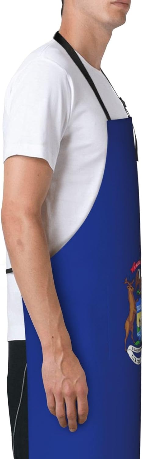 Michigan State Flag print Waterproof chef's apron with pocket apron for kitchen cooking baking barbecue and gardening