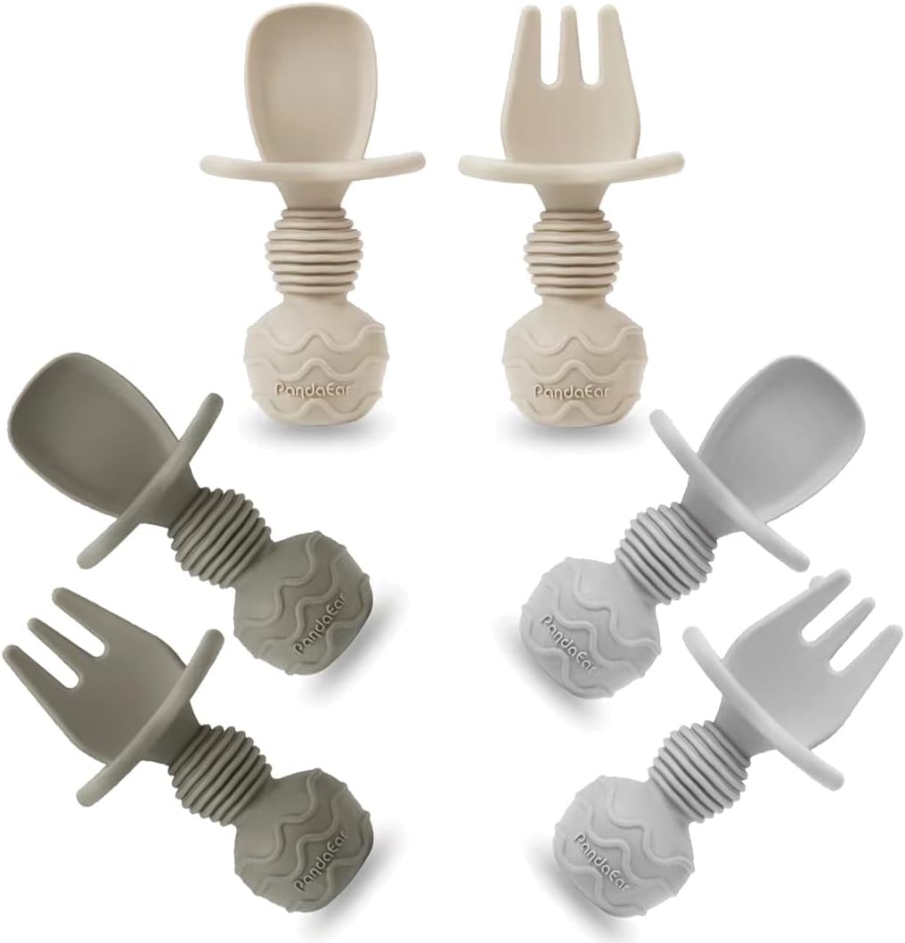 PandaEar 6 Pack Silicone Baby Spoons and Fork Feeding Set- Anti-Choke 