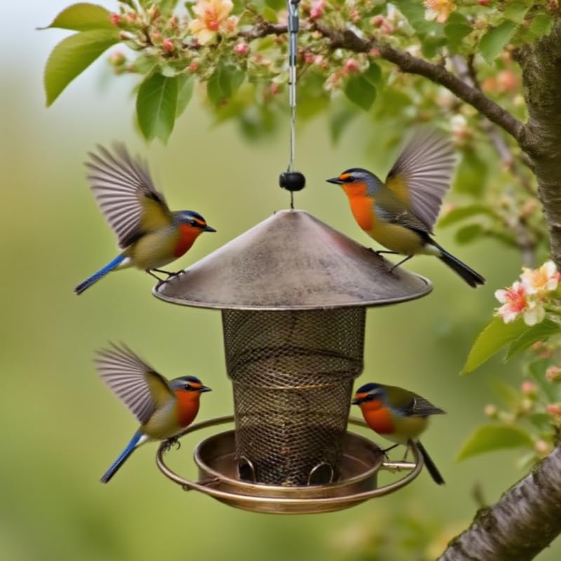 A Detailed and Magnificent Outdoor Hanging Bird Feeder with a Detachable roof (Golden Stretchable Style)