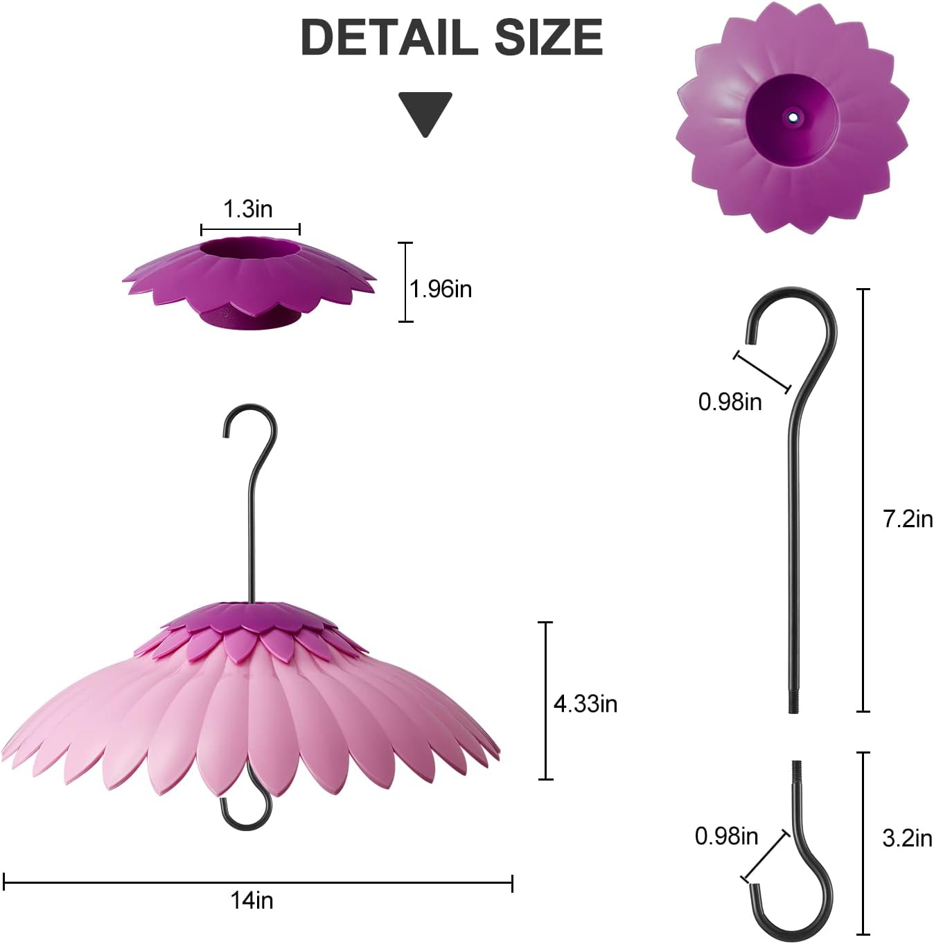 Bird Feeder Baffle Weather Rain Guard Dome Cover Keep Nectar Cool 14" Largh Diameter with Moat and 3 Hooks for Outside Hanging Hummingbird Feeder Bird Feeder（Pink Purple）