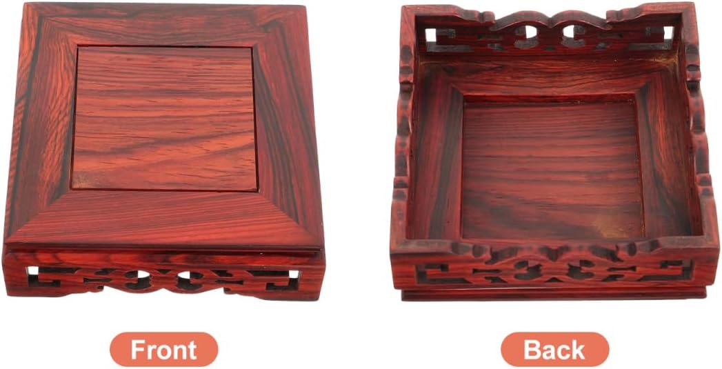 Square Height Display Base Carved Crafts Display Stand Vintage Home Decor Pedestal for Vase, Teapot, Trophy, Fishbowl, Home Decoration