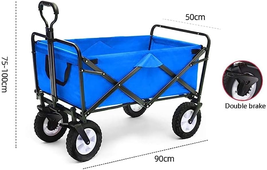 Handcart, Household Folding Garden Trolley Cart Heavy Duty Wagon Multi-Function Shopping Cart for Outdoor Camping Fishing Pull Truck with 4 Wheels, Load：80Kg/Blue