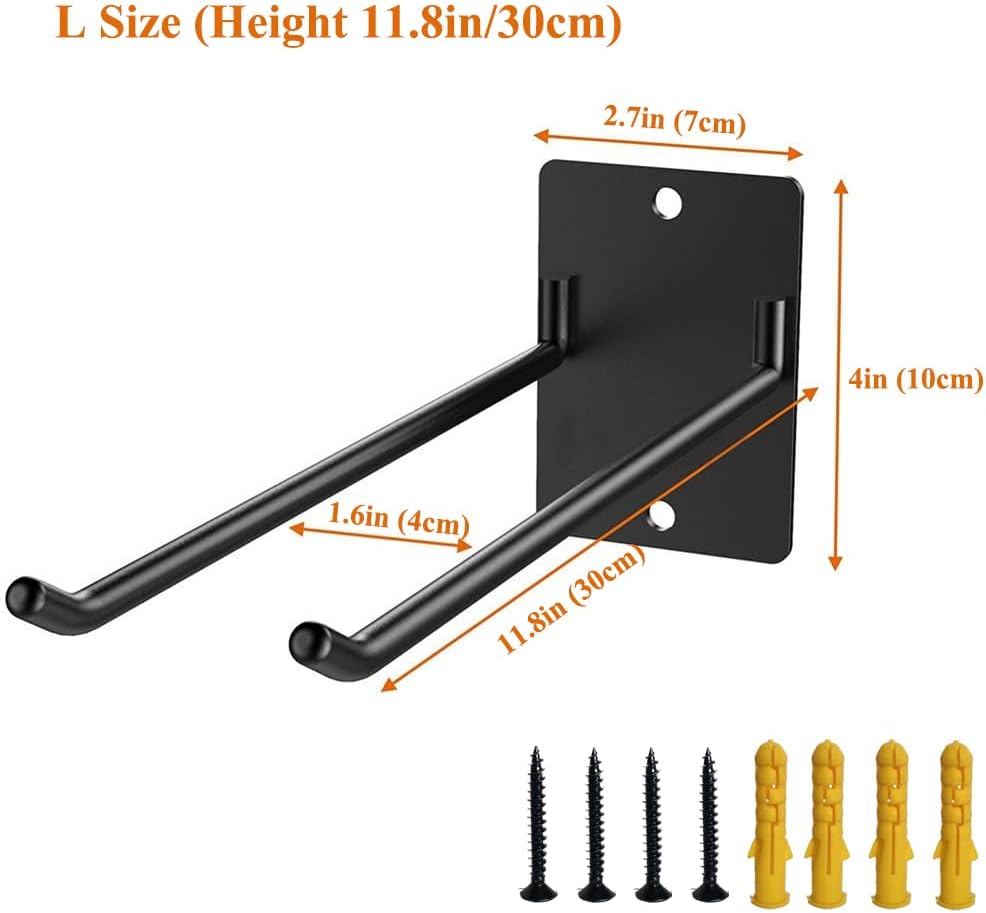 2-Pack Heavy Duty Garage Hooks, 12” Wall Mount Storage Hooks for Chairs, Beach Chairs, Strollers, Ladders, Garden Tools, Hoses – Garage Organizer Solution (4)