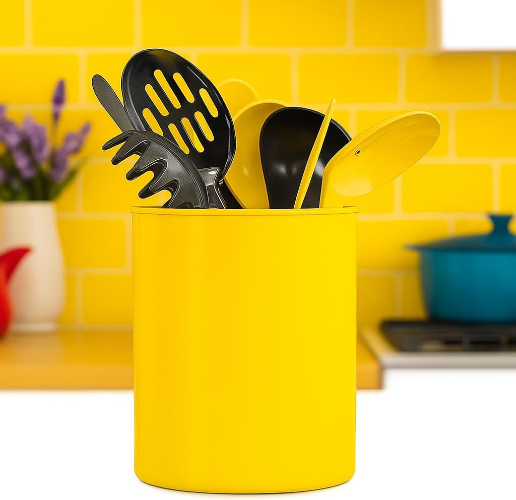 Reston Lloyd Extra-Large Multipurpose Utensil Crock for – BPA-Free Plastic Kitchen Tool Holder for Countertop, Camping, RV, Craft Desk, Wine Cooler, Garden, Patio Organizer, Lemon