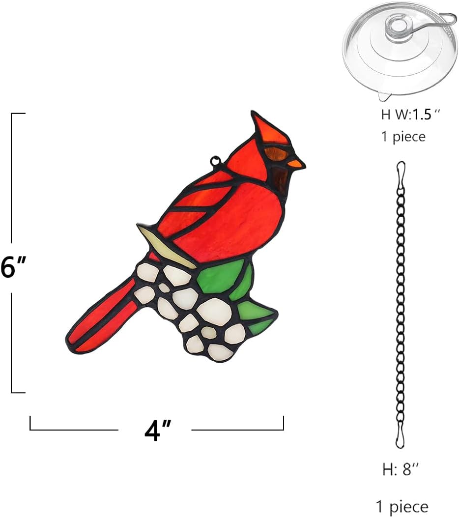 BOXCASA Cardinal Bird Gifts Stained Glass Window Hanging,Red Birds Cardinals Decor Suncatcher for Window,Cardinal Memorial Gift for Loss of Loved One,Cardinals Gifts for Women Mom Grandma Nana