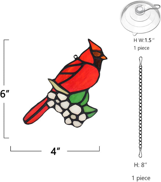BOXCASA Cardinal Bird Gifts Stained Glass Window Hanging,Red Birds Cardinals Decor Suncatcher for Window,Cardinal Memorial Gift for Loss of Loved One,Cardinals Gifts for Women Mom Grandma Nana