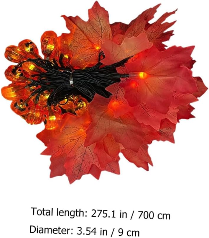 Solar LED String Lights Outdoor Waterproof 7m 50 Pumpkin Maple Leaf Solar-Powered Halloween Garden Courtyard Decor with 8 Modes for Patio and Party