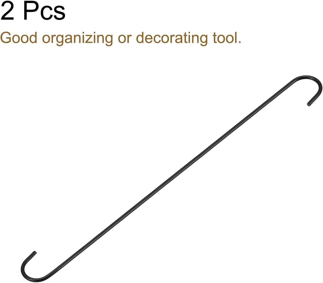 uxcell S Hanging Hooks, 20inch/500mm Extra Long Steel Hanger, Indoor Outdoor Uses for Garden, Bathroom, Closet, Workshop, Kitchen, Black, 2Pcs
