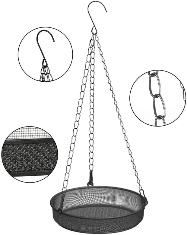 Wild Bird Feeder Tray - 7 InchHanging Steel Dish for Durable Outdoor Garden & Yard, Attracting Birds with Strong Mesh Platform and Chains - Ideal Gift for Dad