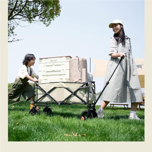 Portable Camping Cart,Outdoor Folding Beach Trolley Cart for Campervan Camping Portable Picnic Equipment Tool Cart with Black Finish