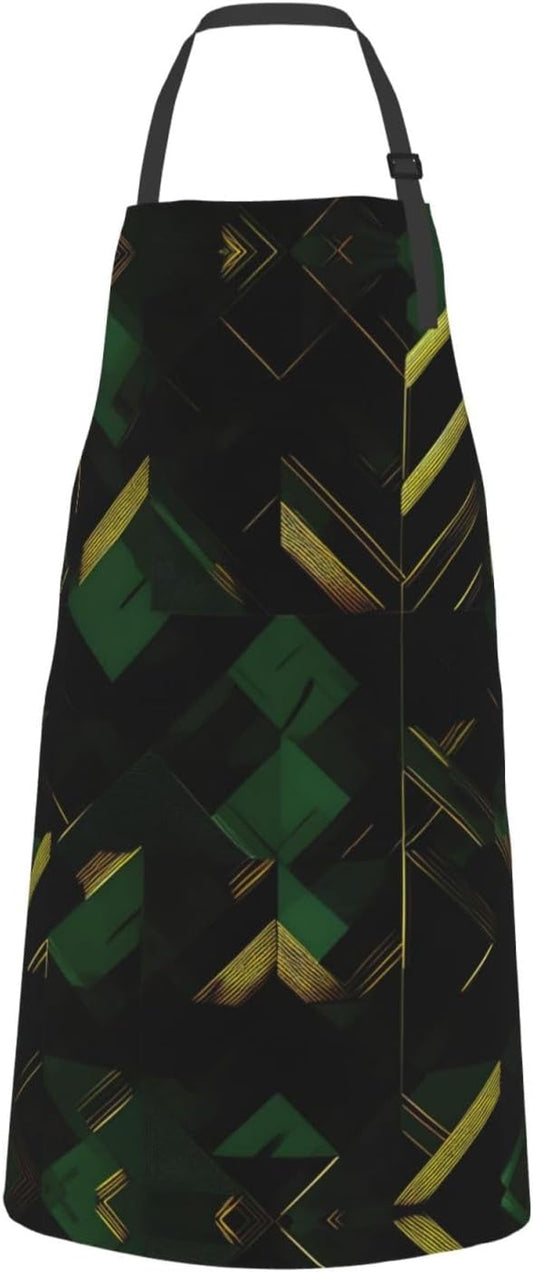 black green and gold geometric Print 28x33 In Adult Kitchen Apron with