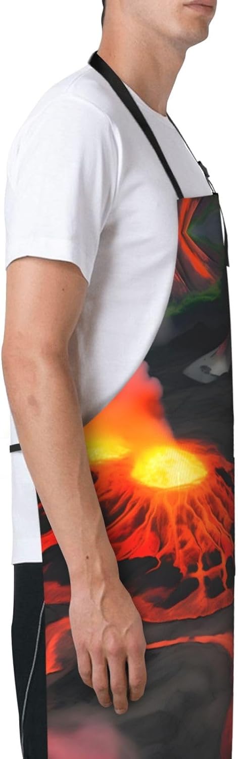 Kilauea Volcanos Print Laundry apron 28x33 In Waterproof Kitchen Apron with Pockets for Cooking Baking