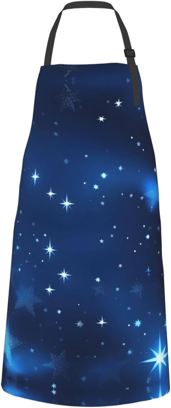 Blue Shining Stars pattern Print Laundry apron 28x33 In Waterproof Kitchen Apron with Pockets for Cooking Baking