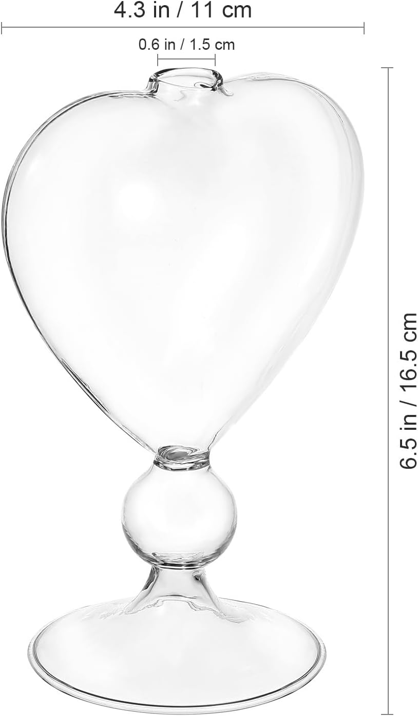Yardwe Heart Shaped Glass Vase with Base 6.24 Inch Transparent Hydroponic Planter for Home Office Desk Plant Container Decorative Flower Holder