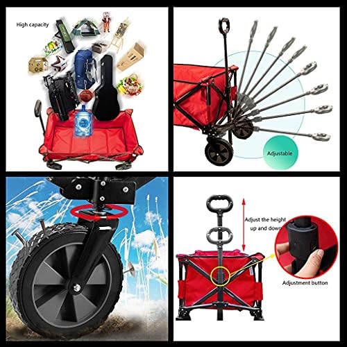 Folding Wagon Garden Carts Outdoor Carts Wagons Beach Cart Folding Wagon Four-Wheeled Camper Wagon Collapsible All Terrain Wagon Wagons (Red 105 * 43 * 85cm)