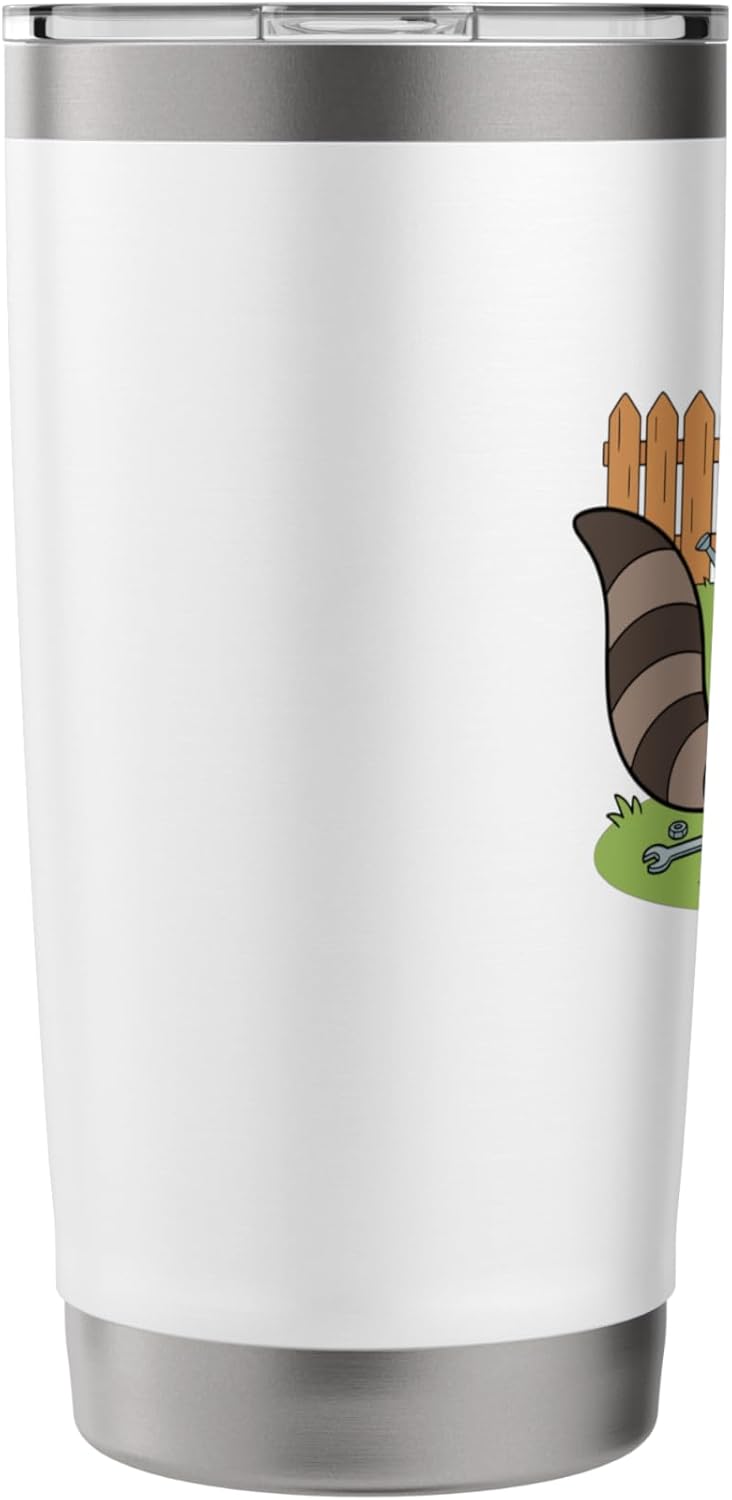 Cute Raccoon Mechanic With Toolbox In Garden Stainless Steel Insulated