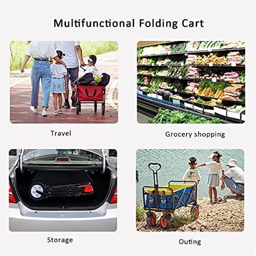 Portable Camping Cart,Folding Utility Beach Wagon, Garden Trolley Cart with Telescoping Handle, 220 Lbs Capacity Picnic Camping Cart for Shopping Camping Garden Beach