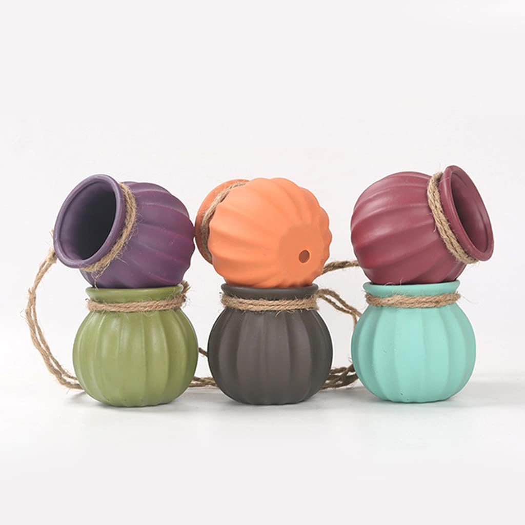 Dangling Southwest Desert Colors Ceramic 6 Pots Set Wall or Ceiling Mount Hanging Flower Home Decoration