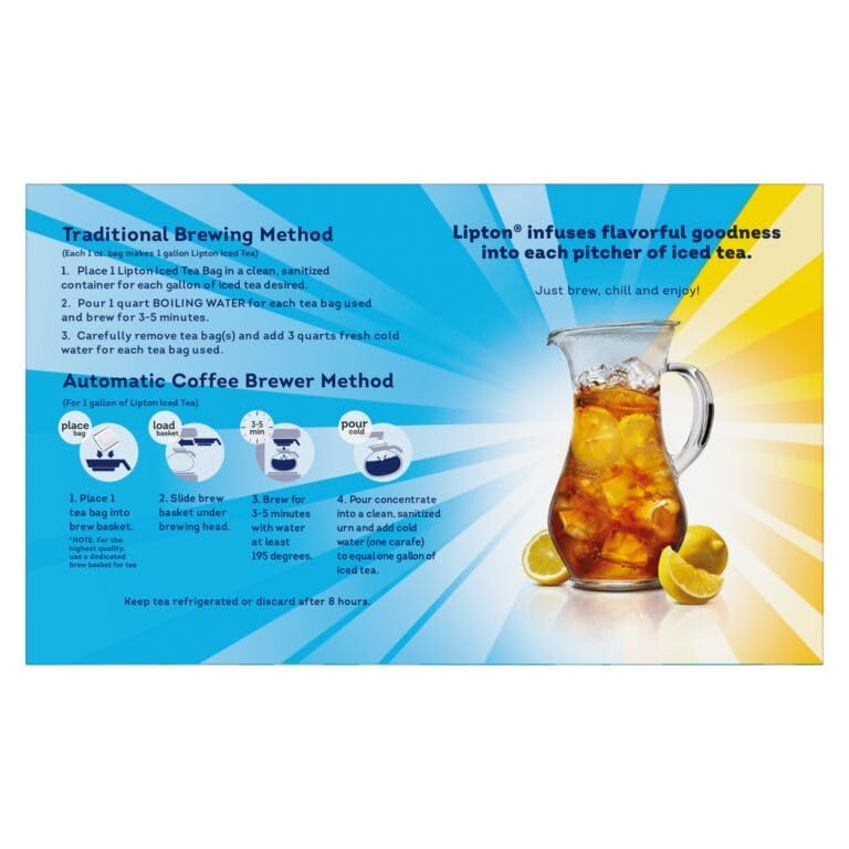 Lipton Unsweetened Iced Tea Bags, Gallon-Sized Zero Calories, 24 Total Tea Bags