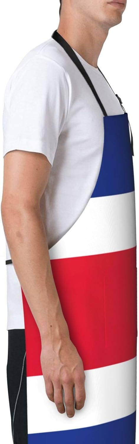 Flag of Costa Rica Print Laundry apron 28x33 In Waterproof Kitchen Apron with Pockets for Cooking Baking