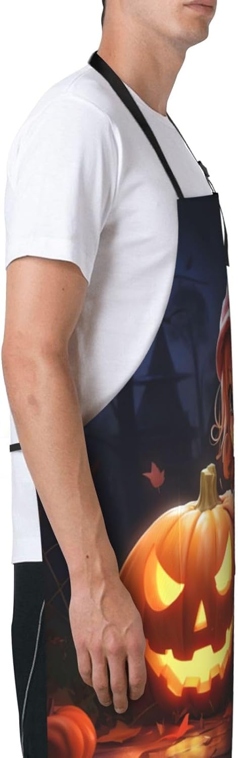 halloween cute pumpkin print Waterproof chef's apron with pocket apron for kitchen cooking baking barbecue and gardening