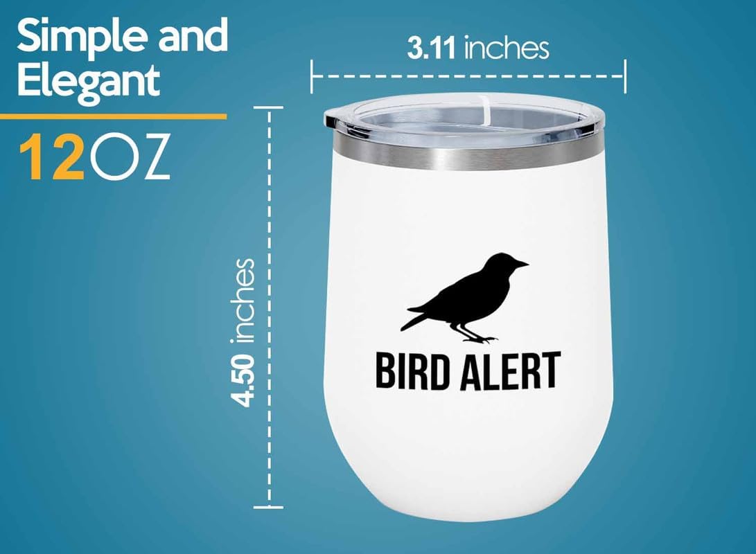 Birding White Edition Wine Tumbler 12oz - Bird alert - Bird Feeder Bac