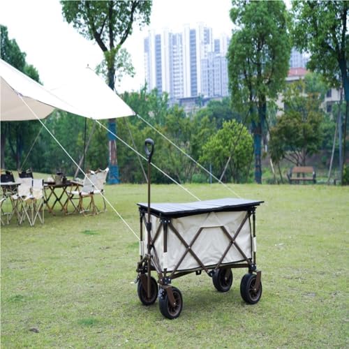 Portable Camping Cart,Outdoor Camping Beach Trolley Cart with Foldable Table Picnic Storage Fishing Off Road Portable Camping Trailer for Outdoor Activities
