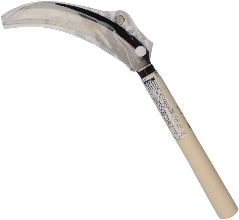 KEYI Grass Sickle, Hand held Sickle Tool with Wooden Handle, Light Serration, 6.5-Inch Stainless Steel Blade