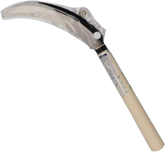 KEYI Grass Sickle, Hand held Sickle Tool with Wooden Handle, Light Serration, 6.5-Inch Stainless Steel Blade