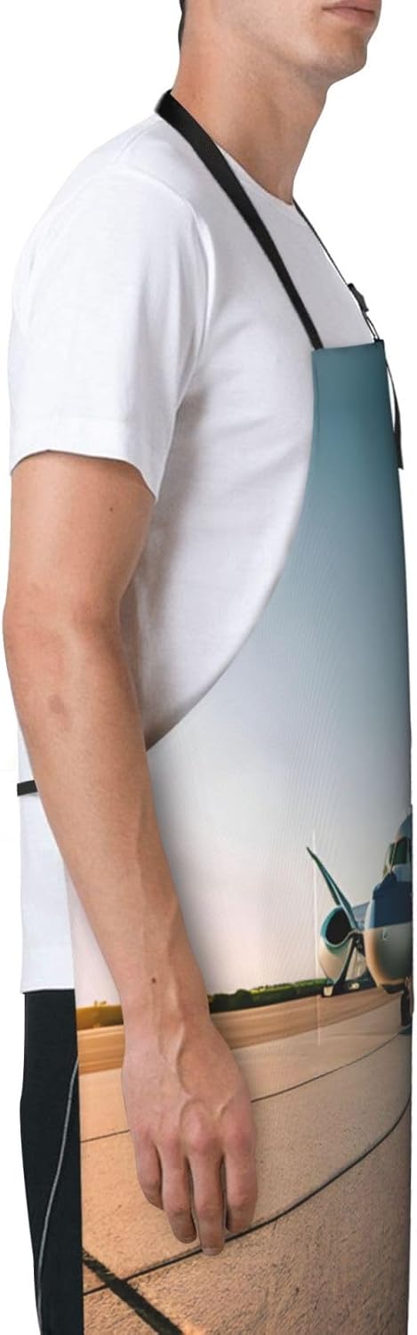 Airplane Print 28x33 In Adult Kitchen Apron with Pockets Versatile Chef Smock for Cooking Baking