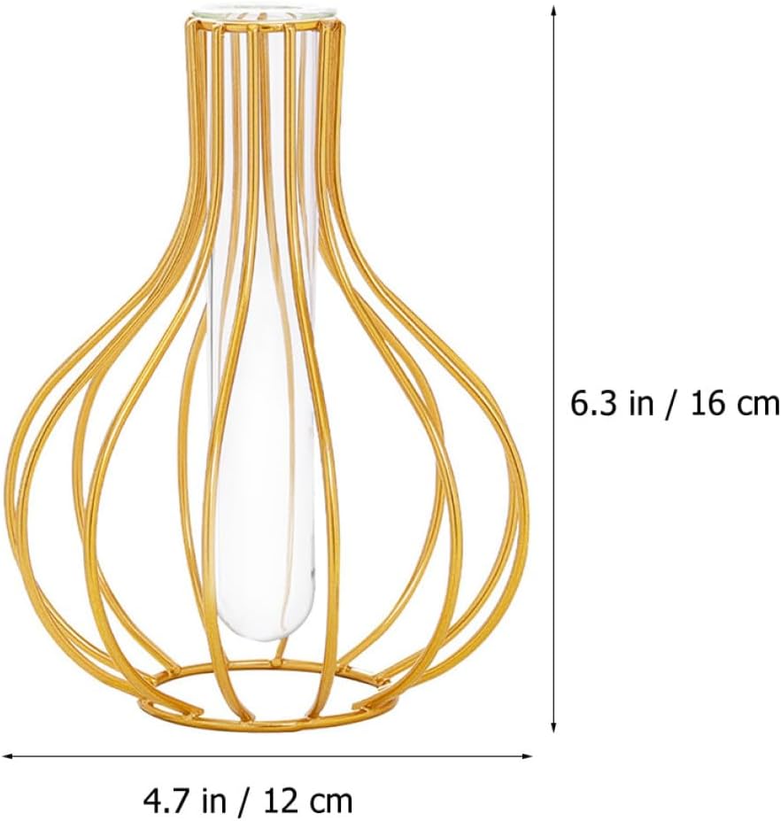 Milisten Iron Art Hydroponics Vase Gourd Shape, Metal Glass Tube Plant