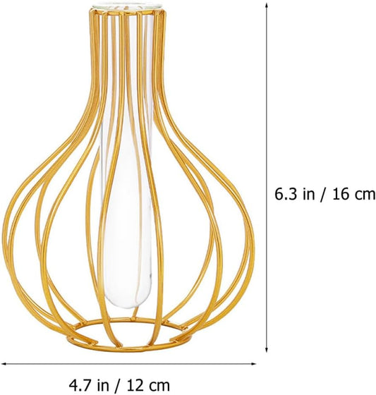 Milisten Iron Art Hydroponics Vase Gourd Shape, Metal Glass Tube Plant