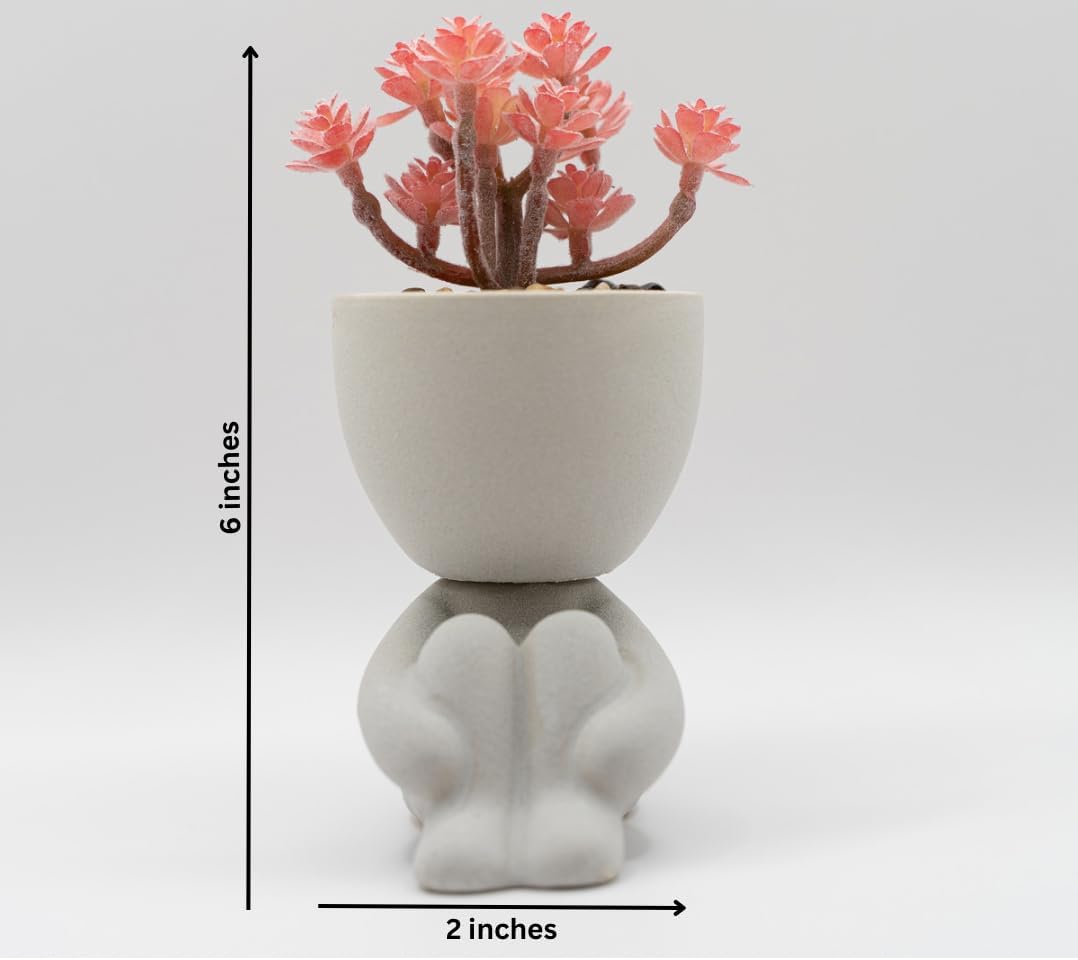4 PCS Mini Ceramic Human Shaped Potted Artificial Succulent Plants Matte Gray for Home Office Desk Farmhouse Room Decor.