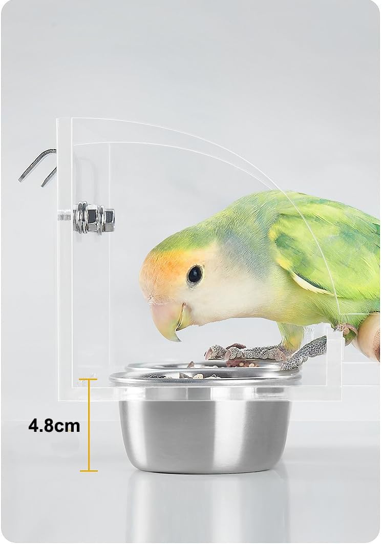 Bird Cage Seed Catcher Feeder with Perch and Anti-Slip Stand, Parrot Food Bowl for Medium Birds, Conures, Caiques, Small Cockatoos (S)