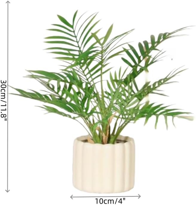 Artificial Areca Palm Plant in Pot, Faux Tropical Palm Tree with Cream Ceramic Planter, Indoor Home Office Decor
