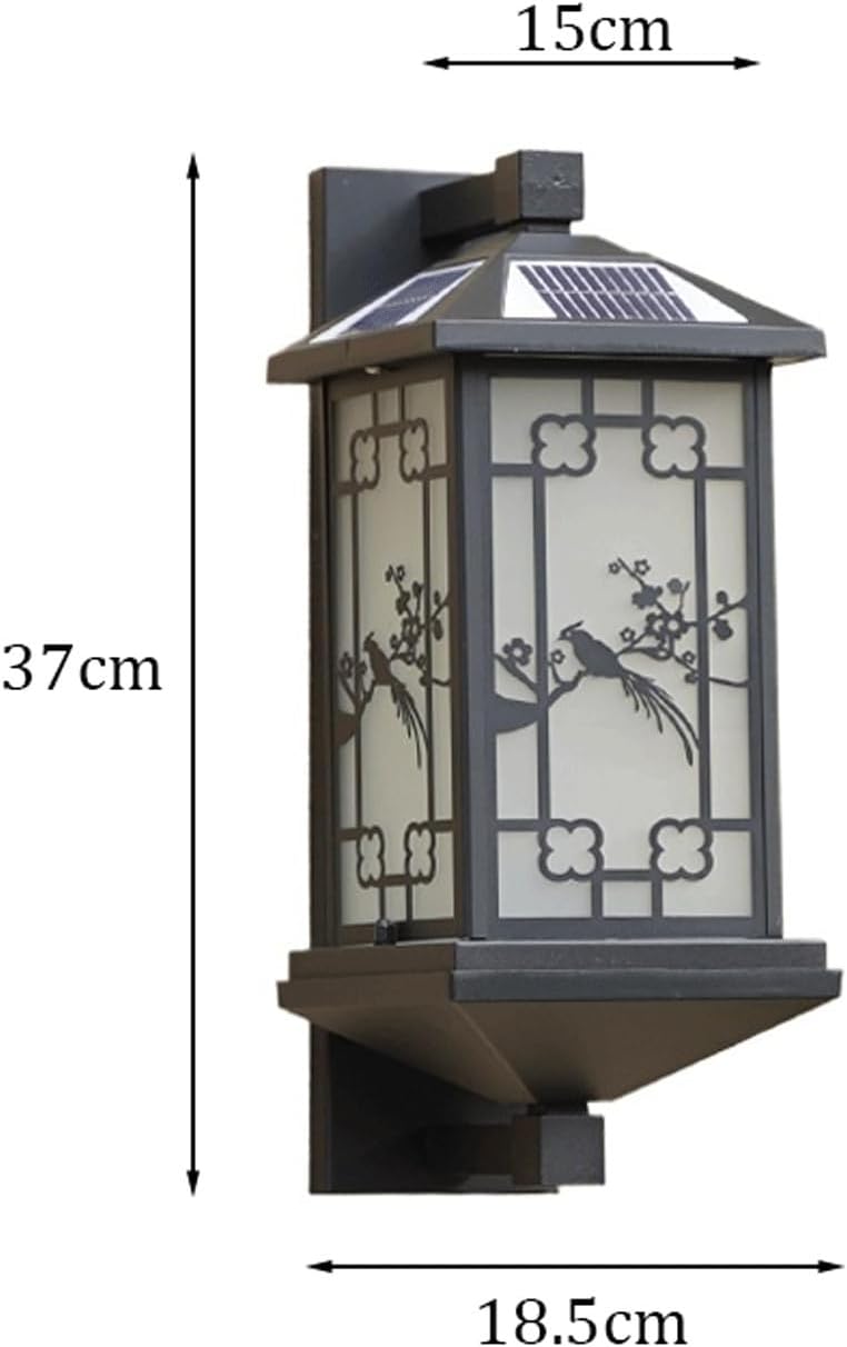 Solar Outdoor Wall Lantern IP65 Waterproof, Matte Black Exterior Wall Sconce Lamp with Auto On/Off, Classic Style LED Light, Frosted Glass Panels for Courtyard, Patio, Gate, Pathway Cottage