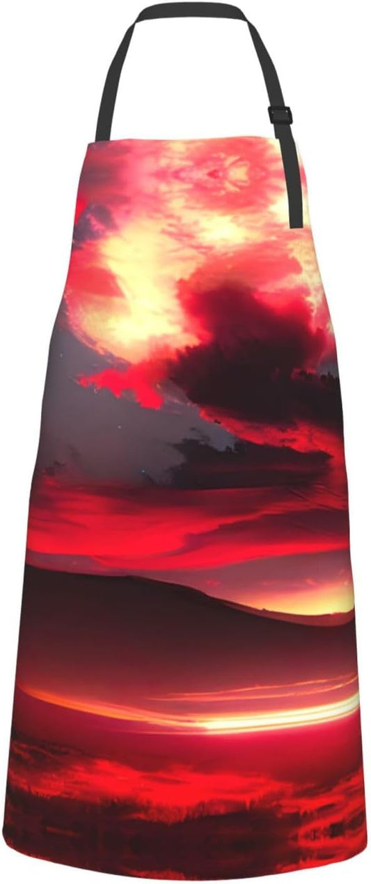 Red Sky at Night Starry print Waterproof chef's apron with pocket apron for kitchen cooking baking barbecue and gardening