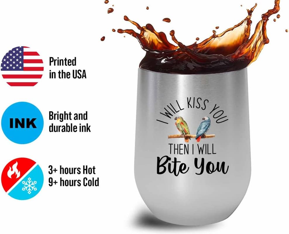 Bird Lover Silver Edition Wine Tumbler 12oz - Kiss then bite you - Hum