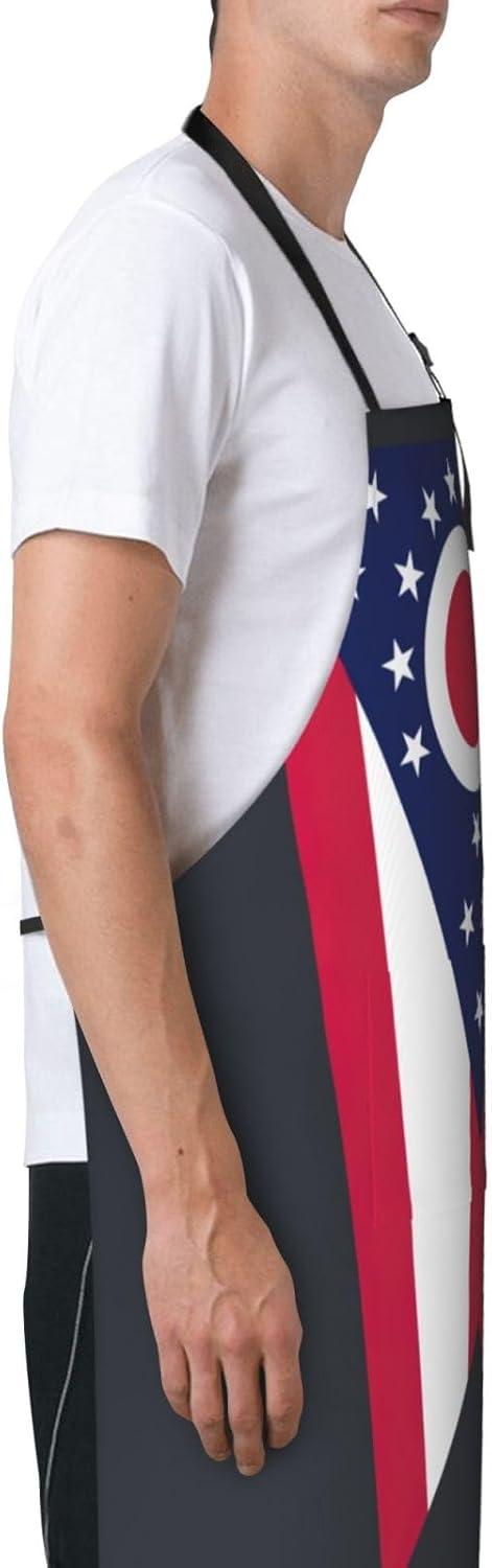 Ohio State Flag print Waterproof chef's apron with pocket apron for kitchen cooking baking barbecue and gardening