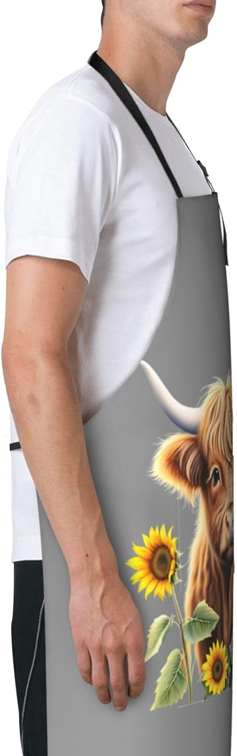 YANYU Cute Cow Print 28x33 In Kitchen Apron Stylish Chef Apron with Po