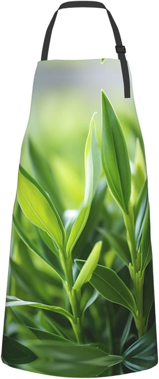 Green Palm Leaf print Waterproof apron with pocket adjustable cooking apron for adult kitchen bibs to bake