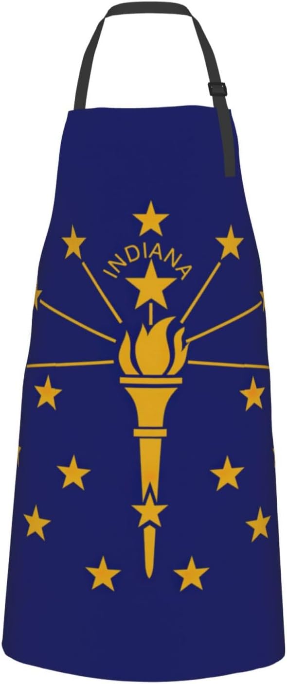 Indiana State Flag Print 28x33 In Adult Kitchen Apron with Pockets Versatile Chef Smock for Cooking Baking